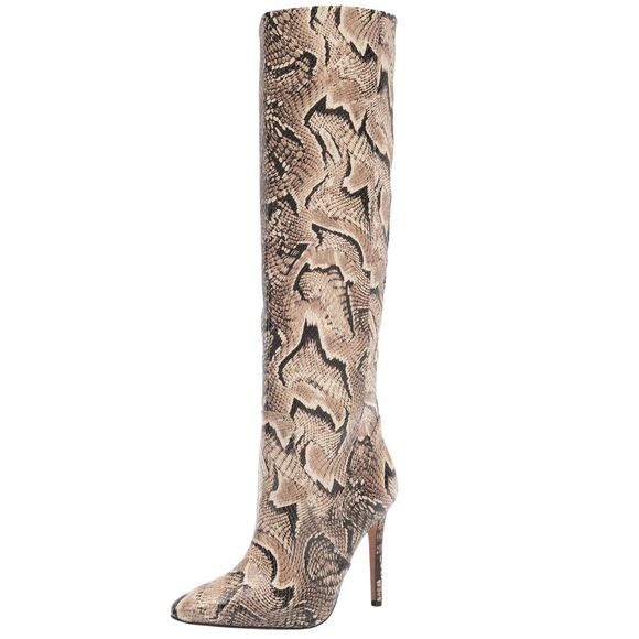 Vince Camuto Knee High Boots Leather Fendel Snake Print Stiletto Heel NEW - Picture 1 of 8